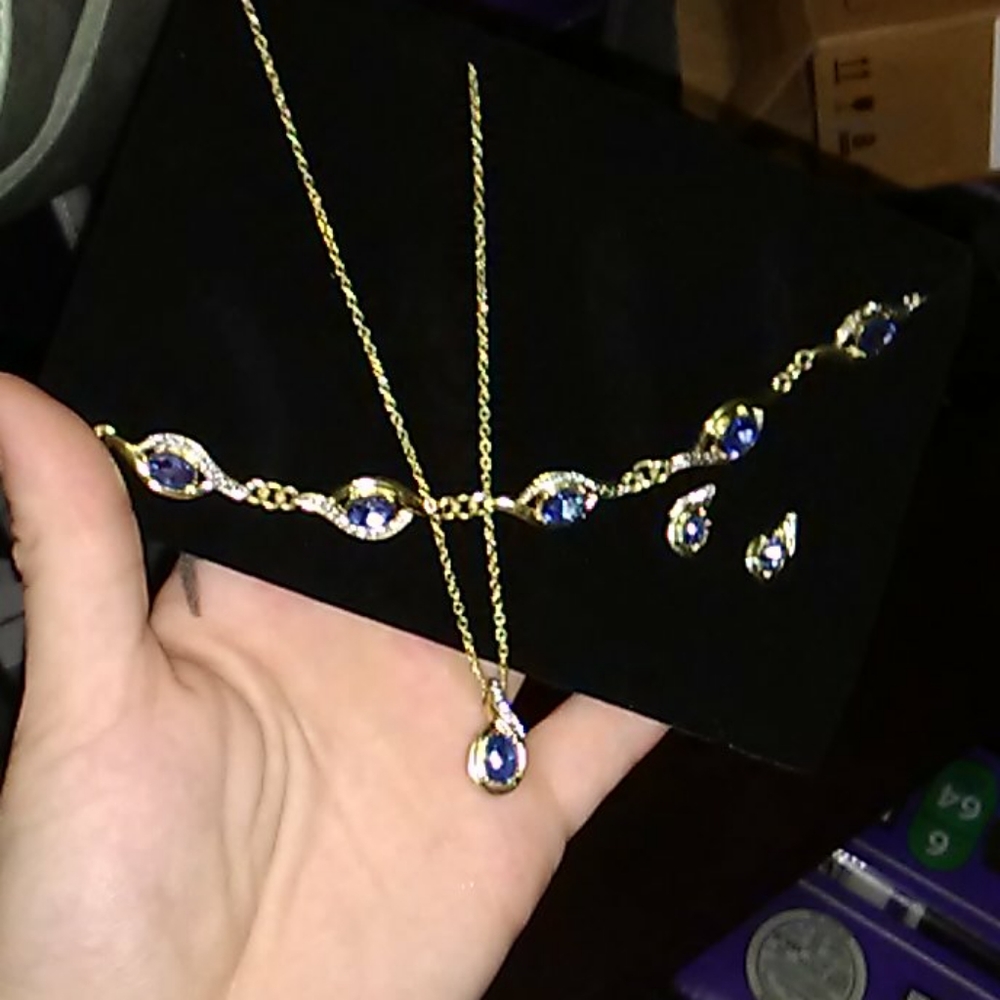 Blue topaz bracelet, necklace and earrings set